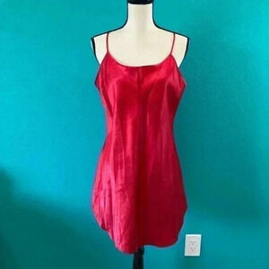 Basic edition red silky short slip dress / top. In size large